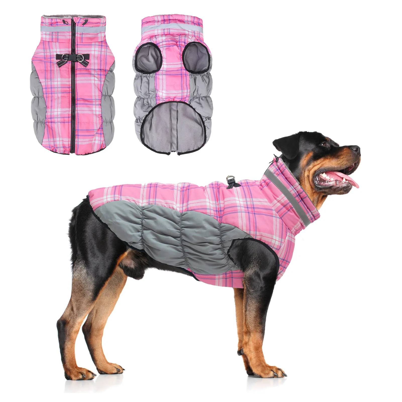 Artisan BEAUTYZOO Dog Winter Coat with Built-In Harness — Reflective Waterproof Puffer for Large Dogs Pink Large Effective