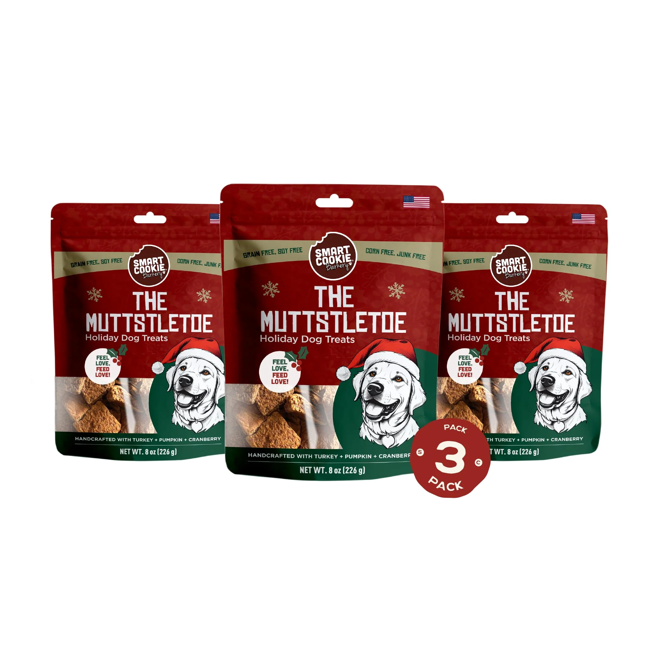 Casual Smart Cookie Muttstletoe Holiday Dog Treats — Turkey Pumpkin Cranberry 3 Pack Top-Quality
