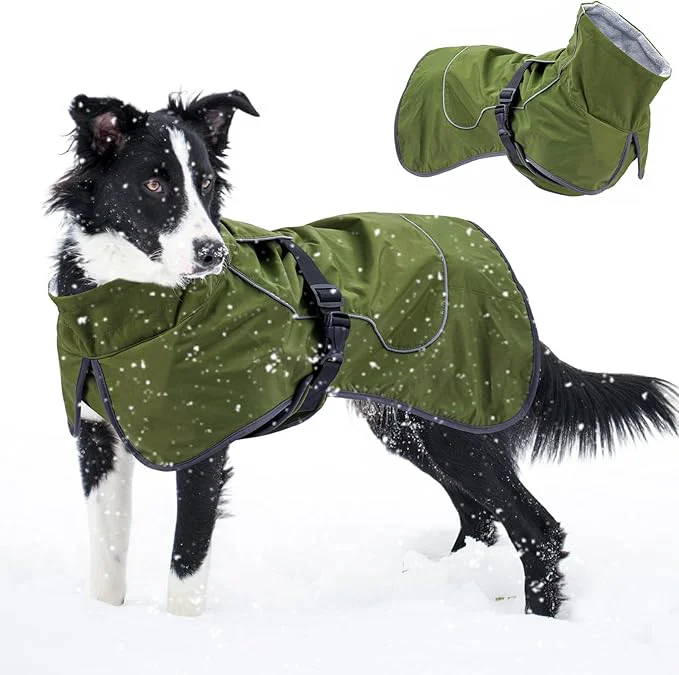 Pure Dog Winter Raincoat Waterproof Warm Jacket with Velvet Lining for Cold Weather Windproof Insulated Rain Coat with Reflective Strips for Large Big Dog Green L About ThisOverview Long-Lasting