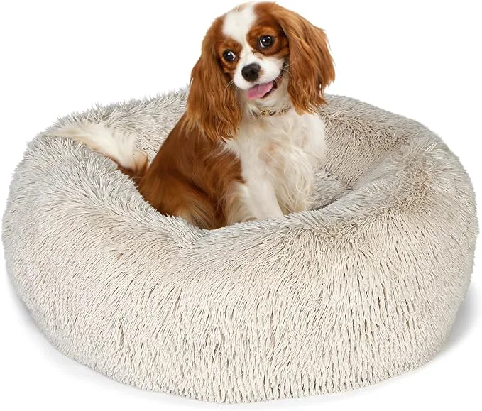 Safe Calming Donut Dogs Beds for Small Dogs Washable 28inch Plush Round Pet Bed for Smooth