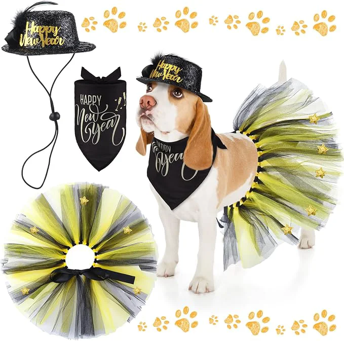 Recyclable Suhine 3 Pcs Pet Happy New Year Costume Dog New Years Outfit Accessories Crafted
