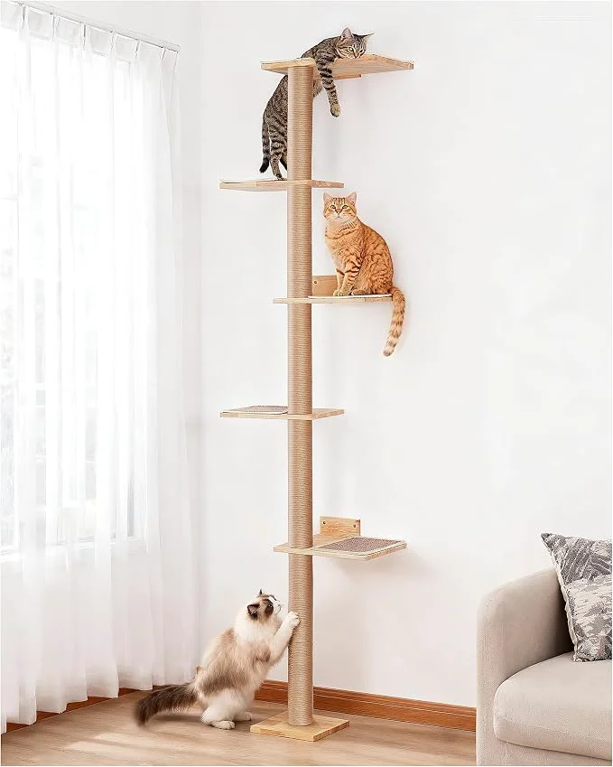 Traditional 80inch Tall Cat Tree Wall Mount 15.8in Top Perch Bed High-End
