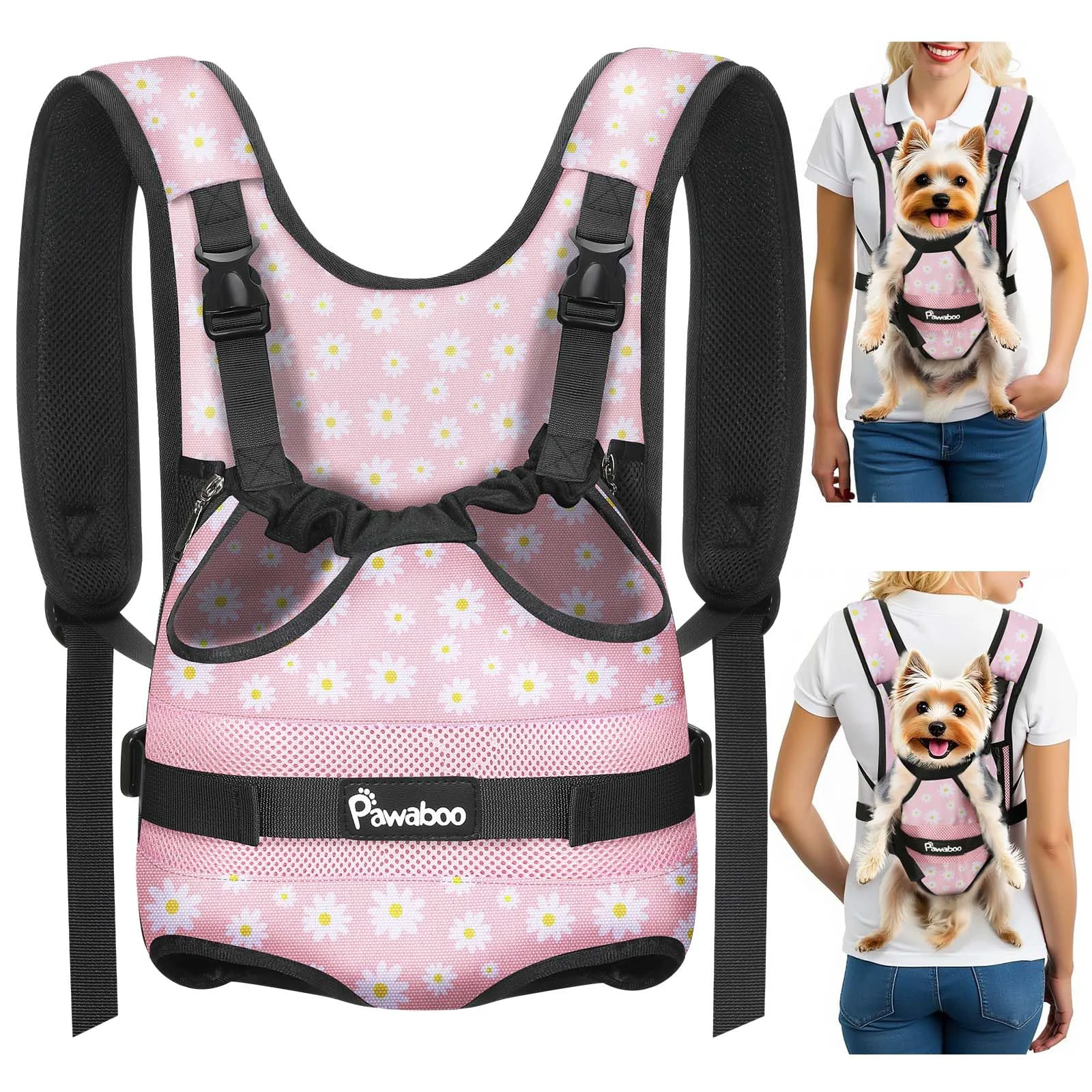 Environmentally Friendly Pawaboo Front Carrier Backpack for Dogs – Legs-Out Adjustable Fit S Pink Daisy Smart