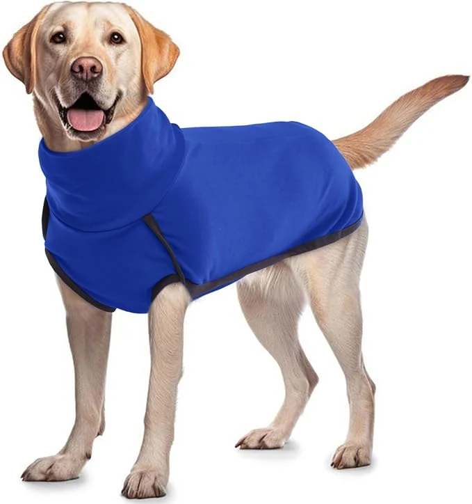 Lightweight ROZKITCH Dog Fleece Pajamas with Leash Hole Pet Windproof Warm Cold Weather Jacket Vest Cozy Jumpsuit Apparel Outfit Clothes for Walking Hiking Travel Sleep Blue LAbout ThisOverview Breathable