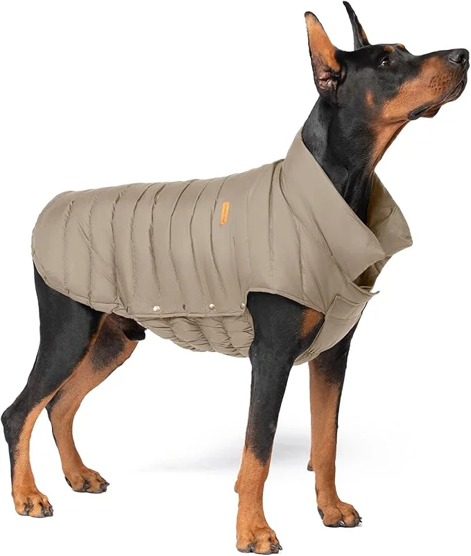 SPACE LION Dog Puffer Jacket Down Winter Coat Durable Outdoor Coat for Cold and Windy Conditions Lightweight Adjustable Fit Coats for Large Dogs Camel Size24 2XL About ThisOverview Excellent
