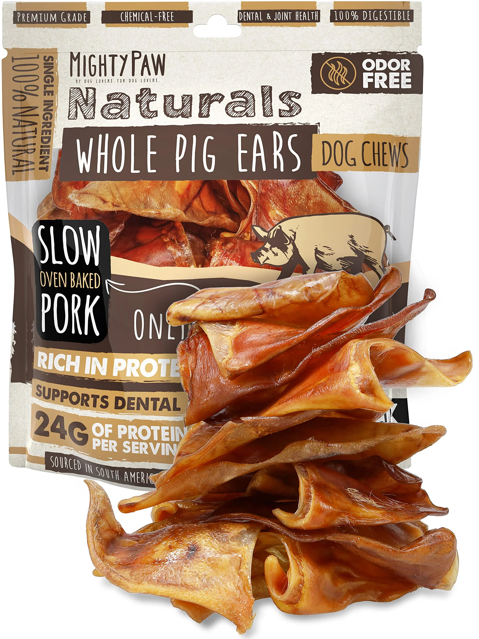 Next-Generation Mighty Paw Full Pig Ears for Dogs — All-Natural Single-Ingredient Pig Ear Chews 12 Pack Contemporary