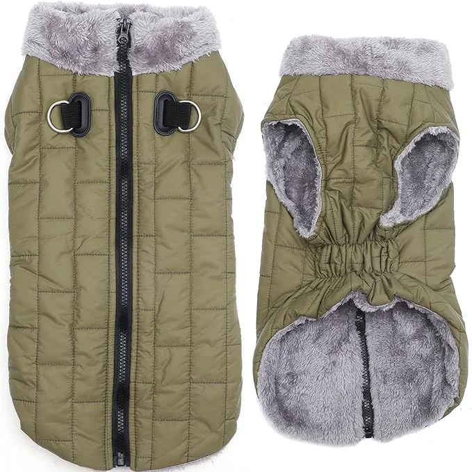 Warm Fleece Dog Coats with Durable Harness Buitl in D-Ring Waterproof Doggie Jacket for Large Dogs Dog Vest for Cold Winter Green XXLAbout ThisOverview Functional