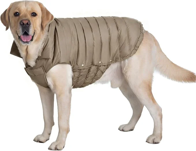 Flexible SPACE LION Dog Puffer Jacket Down Winter Coat Durable Outdoor Coat for Cold and Windy Conditions Lightweight Adjustable Fit Coats for Large Dogs Khaki Size28 4XL About ThisOverview Proven