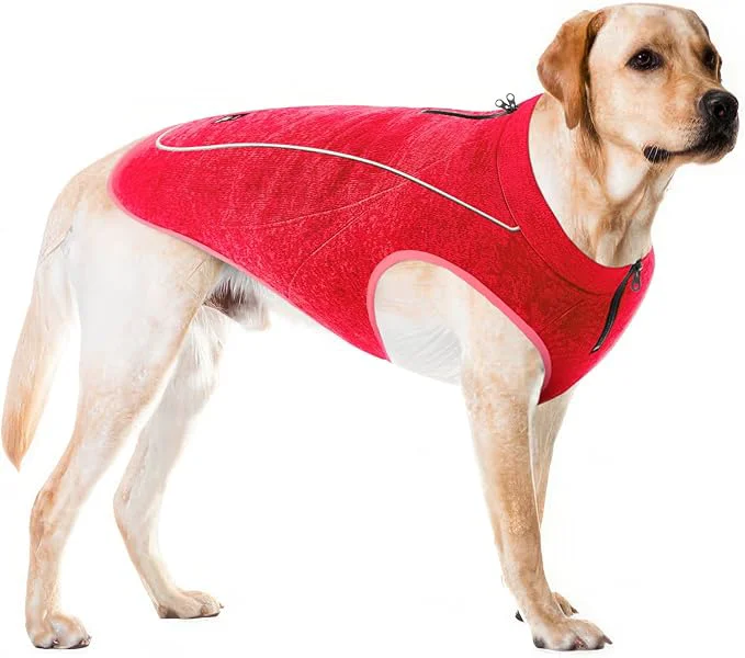 Long-Lasting Insulated Fleece Sweater for Dogs Lightweight Warm Dog Vest Zipper Port for Harness Cold Weather Winter Jacket Rain Snow Repellant Coat Adjustable for Small Medium Large Girl Dogs Red L About ThisOverview Responsible