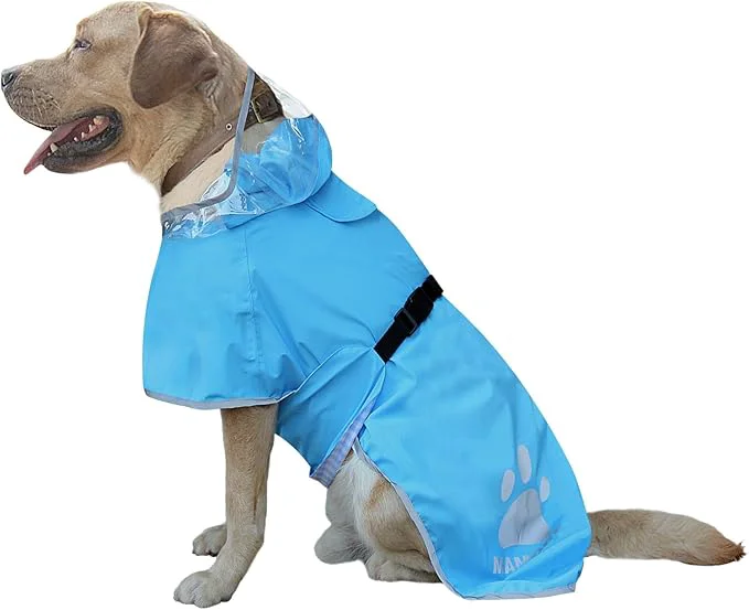 Sustainable Waterproof Dog Raincoat Reflective Adjustable Hooded Dog Rain Coat Lightweight Breathable Pet Rain Jacket Poncho Double Layer with Leash Hole for Small Medium Large Dogs Blue Small About ThisOverview Elite