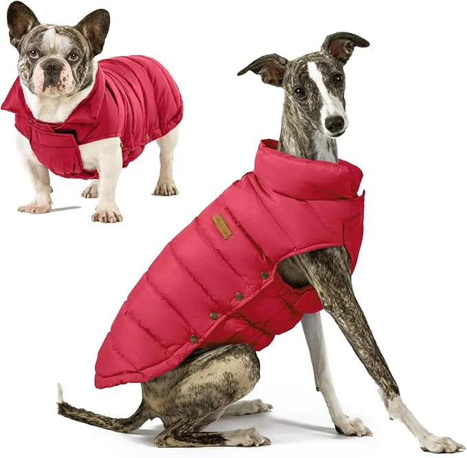 World-Class SPACE LION Dog Puffer Jacket Down Winter Coat Durable Outdoor Coat for Cold and Windy Conditions Lightweight Adjustable Fit Coats for Medium Dogs Red Size14 L About ThisOverview Organic