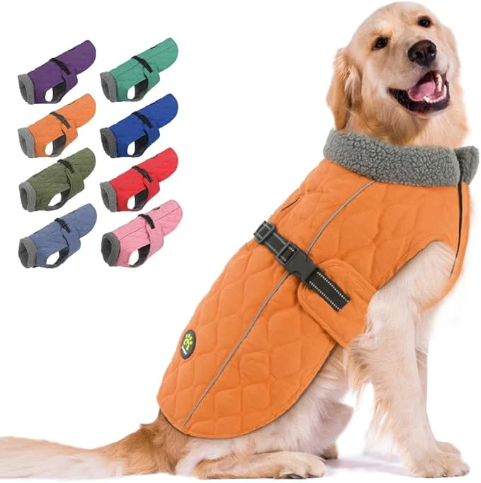 Eco-Friendly Dog Jackets Furry Collar Winter Coats for Dogs with Warm Fleece Lining Reflective Winter Dog Jackets Windproof Doggie Coats for Large Dogs Orange LAbout ThisOverview Expertly Made