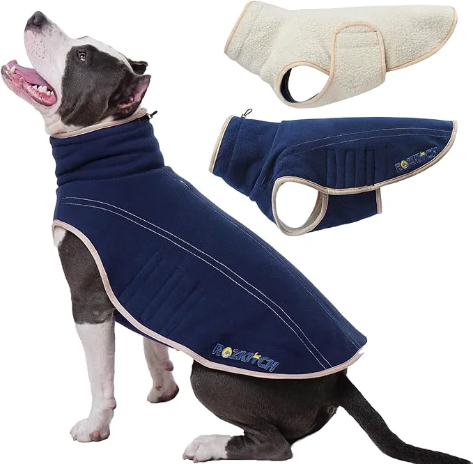 Advanced ROZKITCH Reversible Big Dog Sweater for Large Thick Dog Vest Fleece Sherpa Sweater Adjustable Double-Sided Plush Sweatshirt for Outdoor Hiking Climbing Walking Large Breeds DarkBlue 2XLAbout ThisOverview Genuine