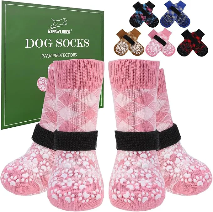 Lightweight EXPAWLORER Dog Socks for Cold Winter Snow to Prevent Licking Paws Anti Slip Doggie Booties Grippy Shoes for Hardwood Floors Boots Paw Protectors for Small Medium Large Senior Dogs Pink MAbout ThisOverview Smooth