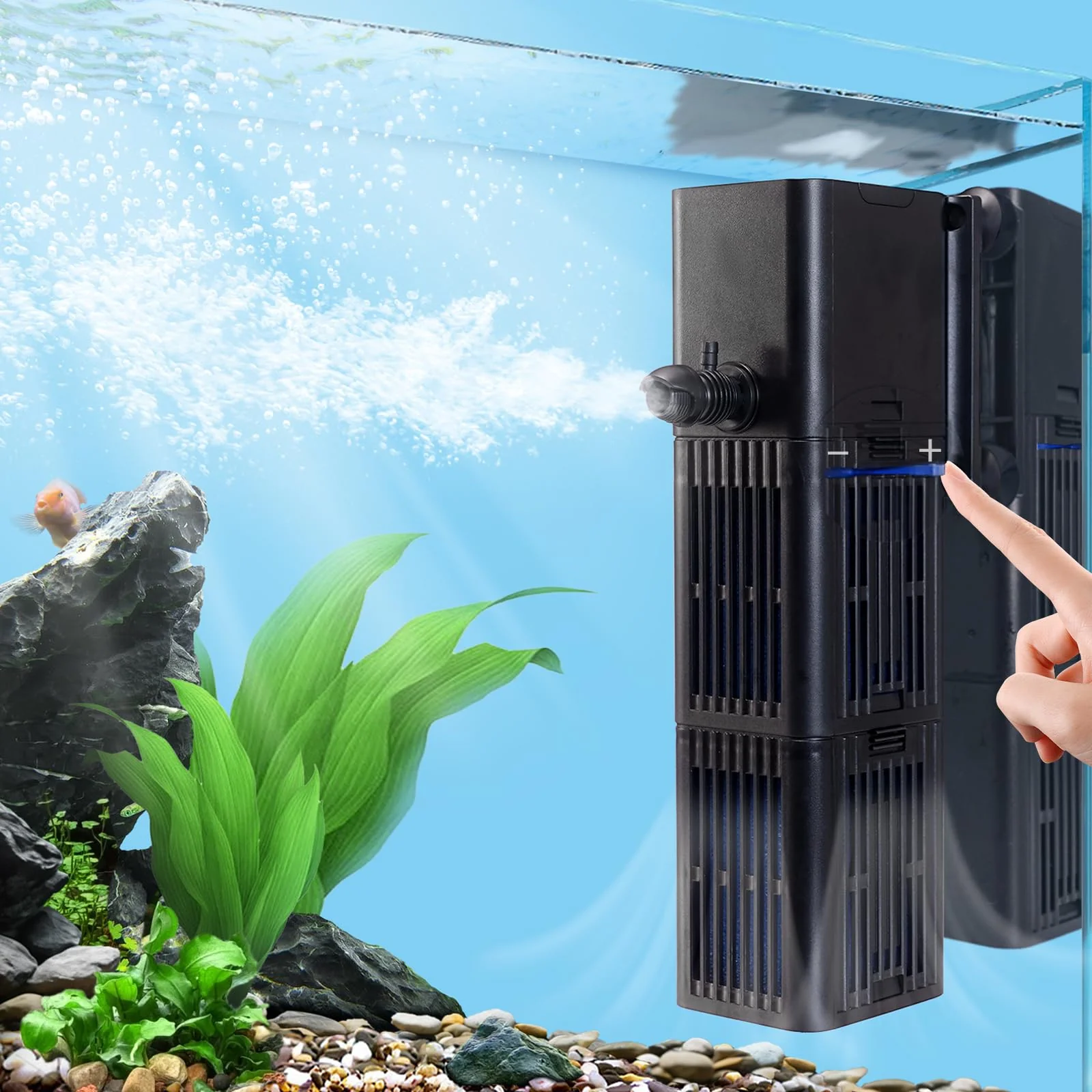 Clean TARARIUM Aquarium Filter – Adjustable Water Flow for 20-75 Gallon Tanks 264GPH 4-in-1 Biochemical Filtration Luxury