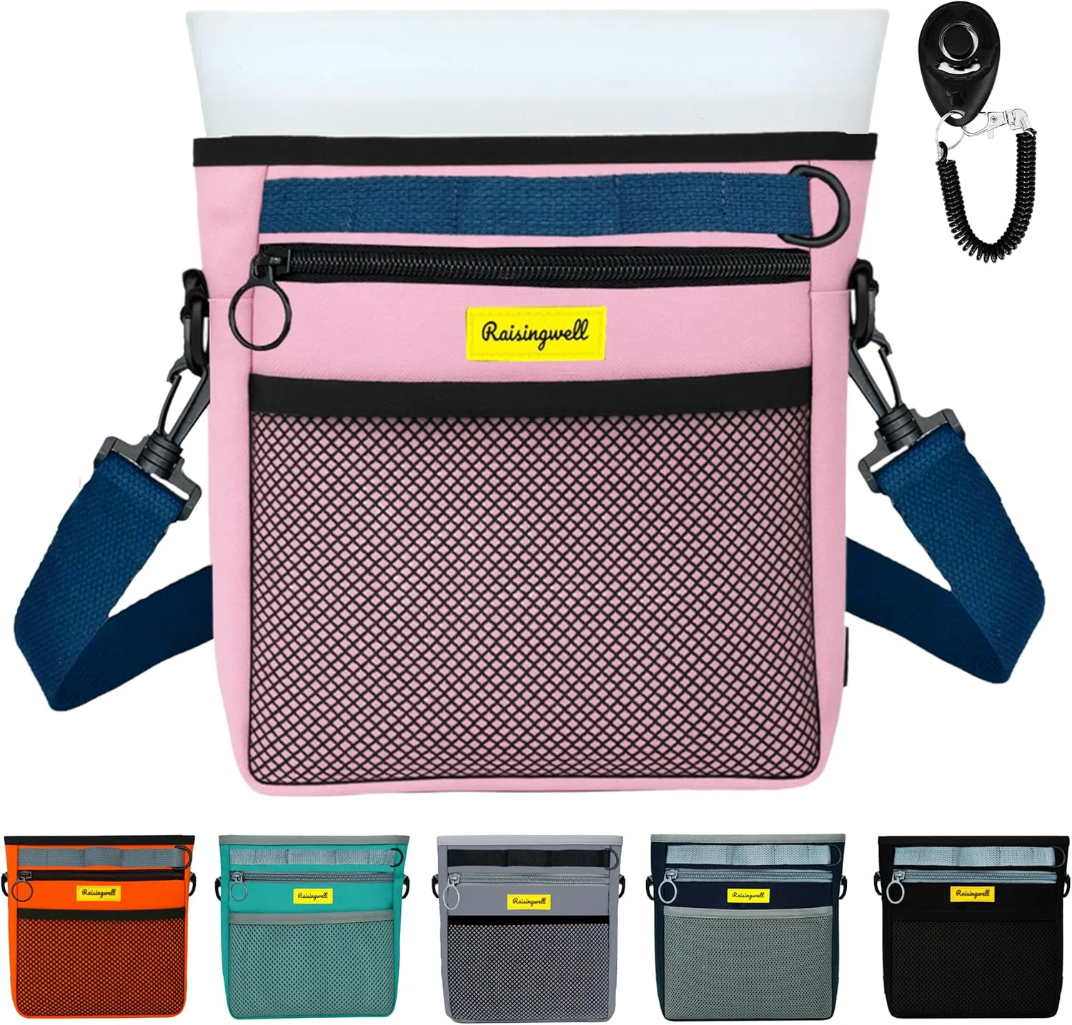 Relaxed Dog Treat Pouch with Magnetic Closure 4-Cup Silicone Bag Fanny Pack Holder with Clicker 4 Ways to Wear Front Pocket Fits All Phones I for Leash Pet Walking and Training（Pink） Modern