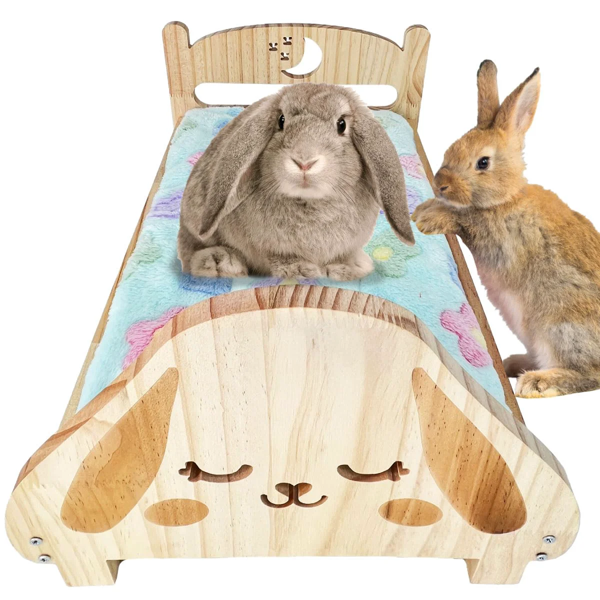 Specialty SoulThink Floppy Ear Wooden Rabbit Bed — Easy Assembly Removable Fleece Mat Small Animal Bed Outstanding