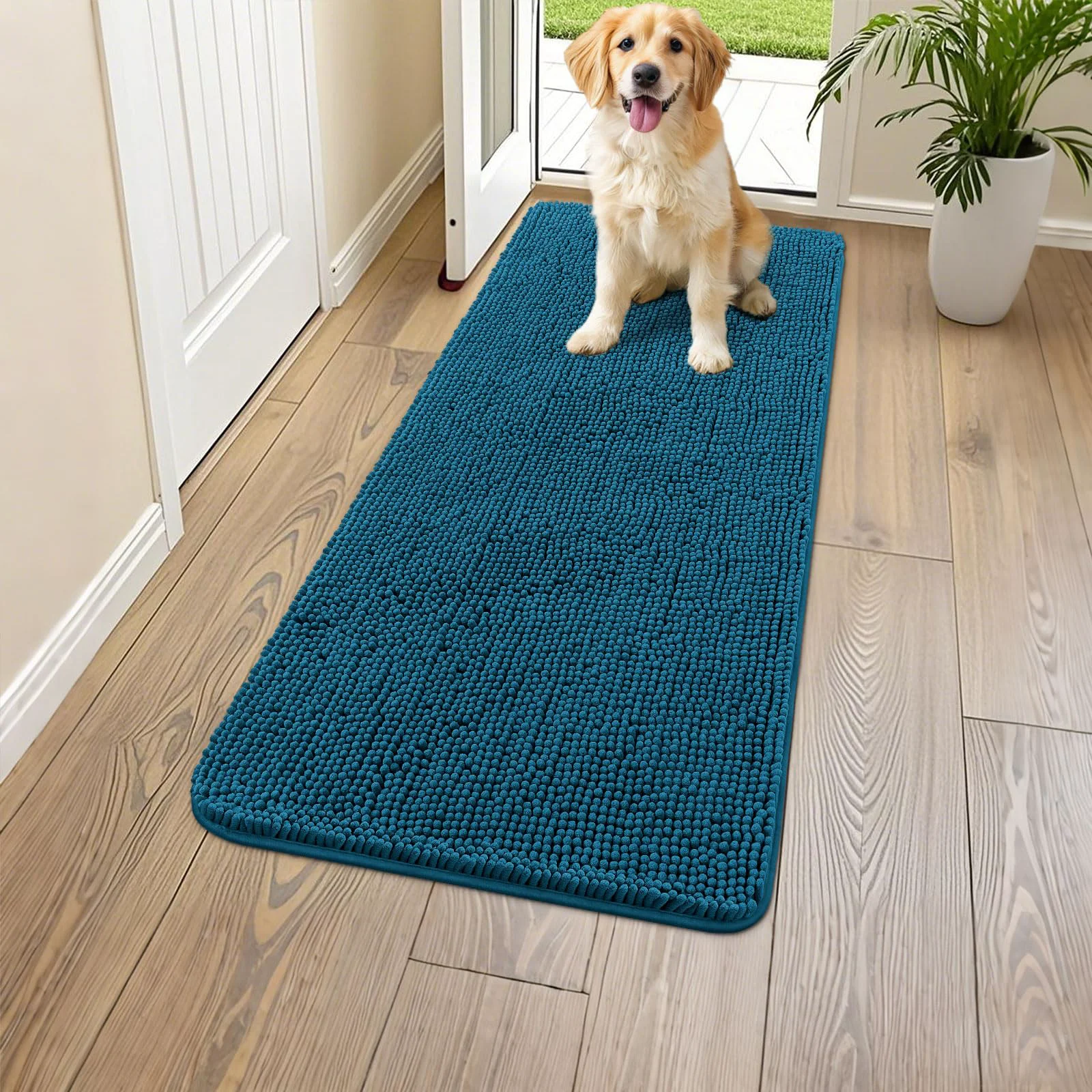 Breathable Smiry Dog Door Mat 47x24 Atlantic Blue - Absorbent and Non-Slip Durable