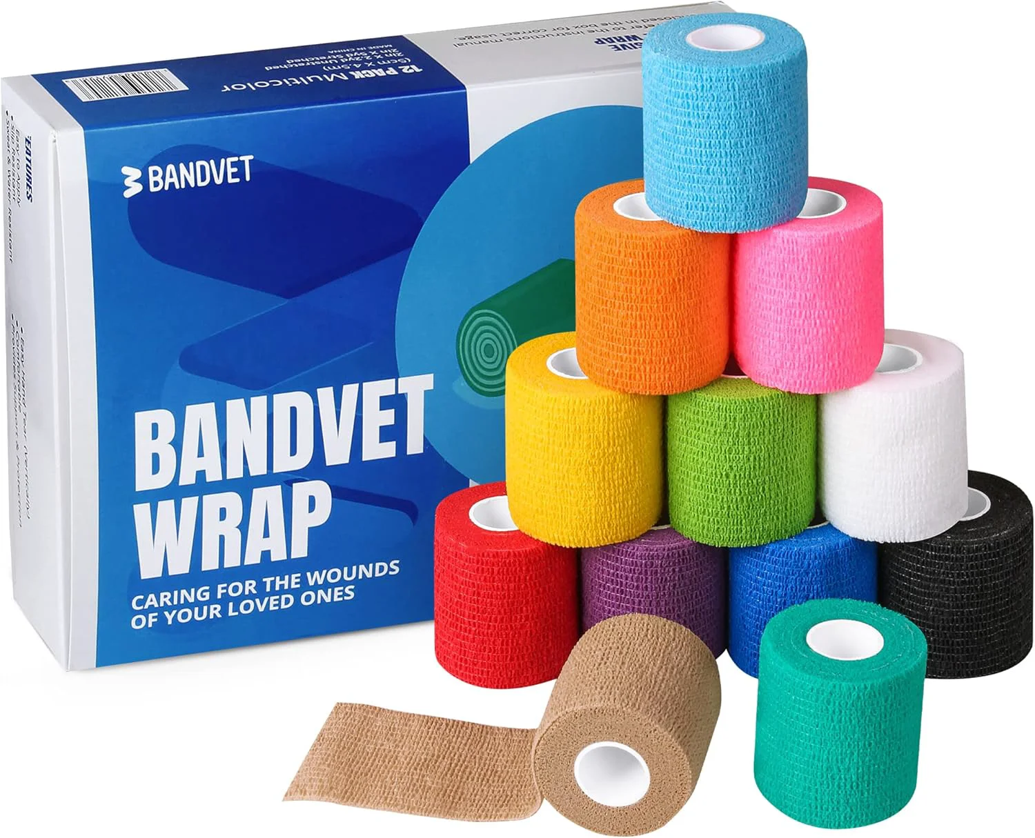 Luxury Self Adhesive Bandage Wrap - Pack of 12 Assorted Colors Non-Woven Breathable Water-Resistant Vet Wrap for First Aid Sports Injury Body Sprains Pets 2 Inch Multicolor - 12 Pack Quality
