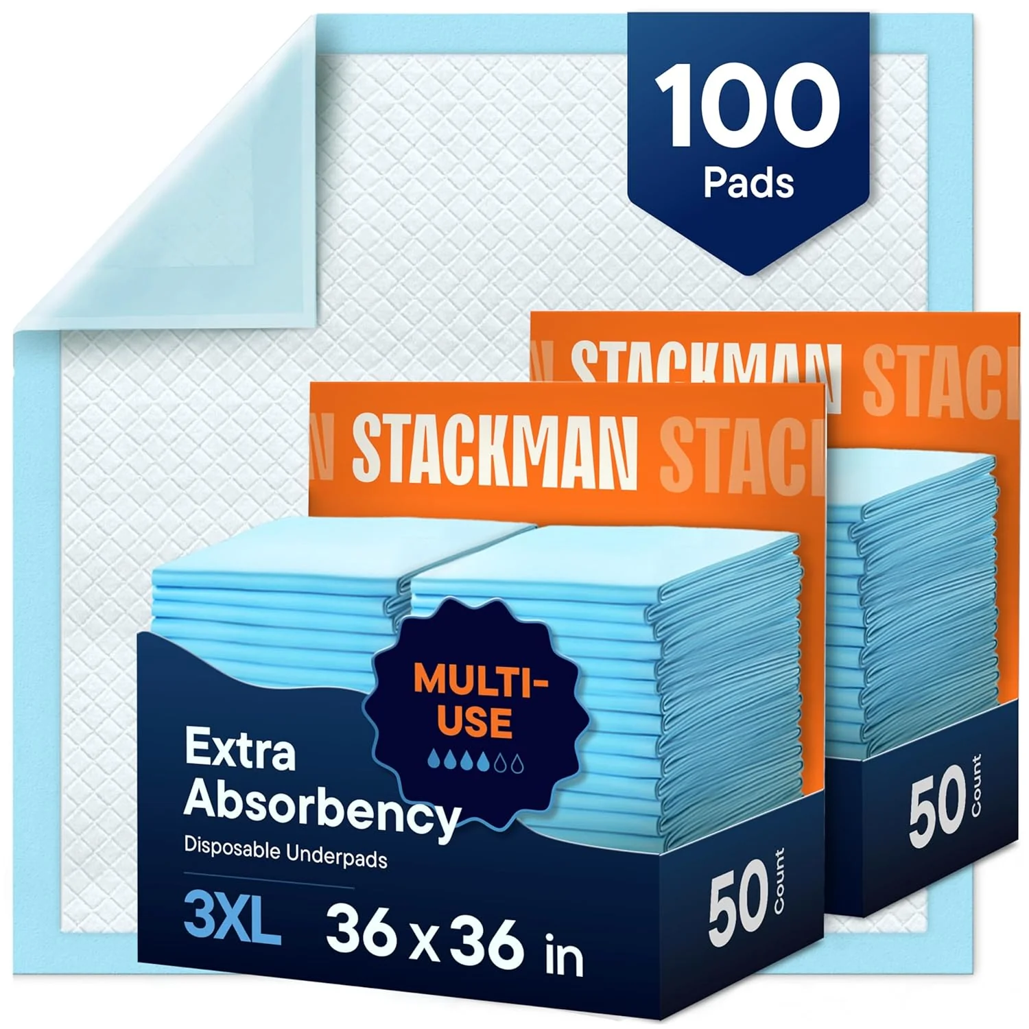 World-Class Chucks Pads Disposable 100-Pack Adult Incontinence Underpads 36 x 36 Extra Large Absorbent Fluff Protective Bed Pads Toddler Mattress Pads - Pee Pads for Kids Adults - Dog Puppy Training Pads First-Class