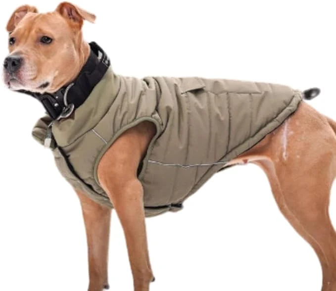Optimized Spark Paws Dog Winter Jacket Water-Resistant Coat Warm Reflective Windproof Fleece-Interior for Medium and Large Dogs - Olive - 3XLAbout ThisOverview Authentic