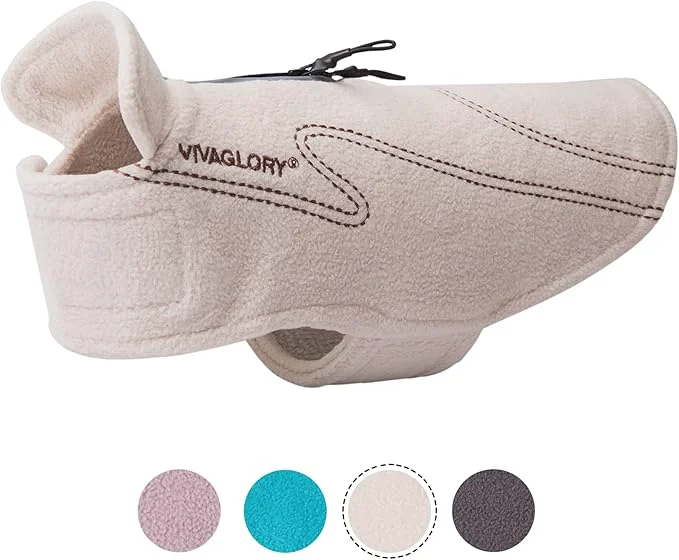 Verified VIVAGLORY Dog Fleece Coat Warm Jacket with Hook and Loop Fastener Easy to Take on and Off Winter Vest Sweater for Small Medium Large Dogs Puppy Windproof Clothes for Cold Weather Beige LAbout ThisOverview Advanced