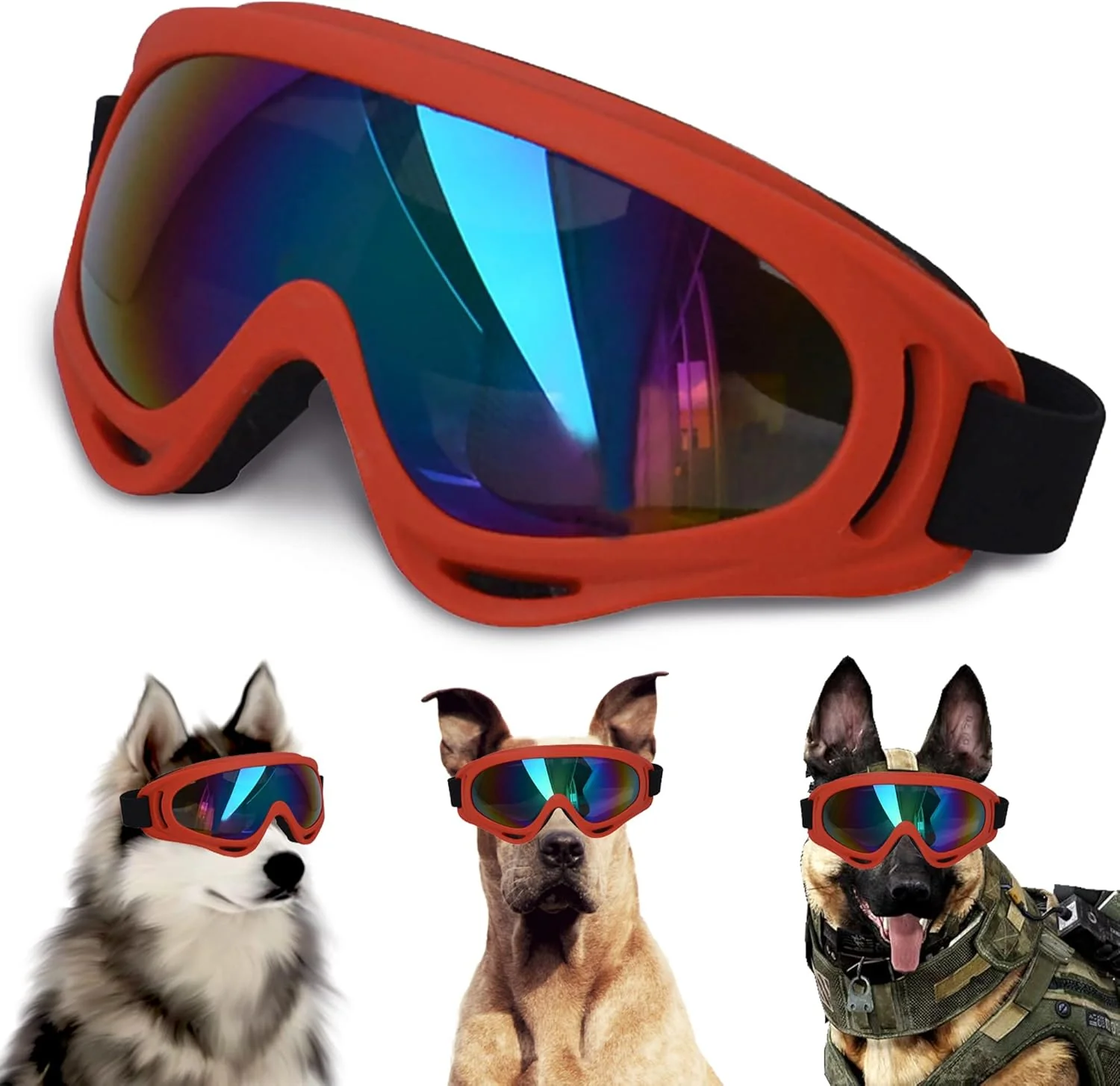 Selected Winproof Adjustable Strap Dog Sunglasses UV Protection Soft Goggles Red Frame Effective