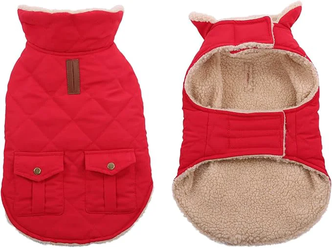 Effective Queenmore Warm Dog Coat Cold Weather Puffer Jacket with Ultra Thick Plush Lining and Storage Pockets Red Large About ThisOverview High-Performance