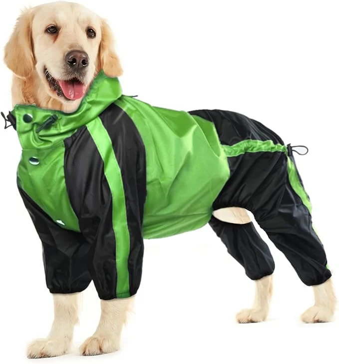 Elite Dog Raincoat Lightweight Rain Jacket Adjustable 4 Legs Pet Poncho with Hood Snow-Proof Dog Vest Rainwear Rain Clothes Apparel with Leash HoleAbout ThisOverview Stylish