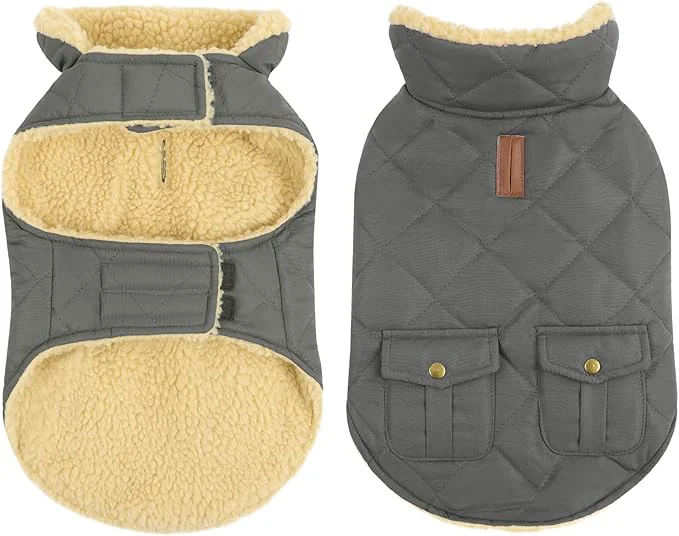World-Class Queenmore Dog Winter Coat - Fleece Jacket Waterproof Cold Weather Dog Clothes Thick Warm Cotton Padding Easy On Storage Pockets Grey Small About ThisOverview Fine Crafted