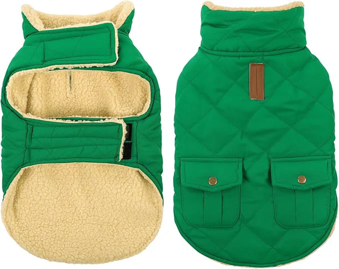 Advanced Queenmore Warm Dog Coat Cold Weather Puffer Dog Coat Vest Quilting Winter Pet Jacket Ultra Thick Plush Fleece Lining Pet Clothes for Dogs with Storage Pockets Forest Green X-Large About ThisOverview High-Quality