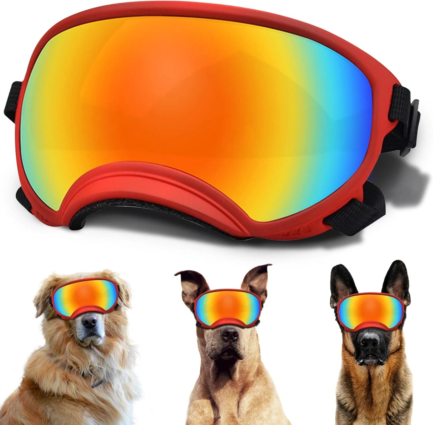 Fashionable Large Dog Sunglasses Dog Goggles with Adjustable Strap UV Protection Winproof Dog Puppy Sunglasses Suitable for Medium-Large Dog Pet Glasses Dogs Eyes Protection Breathable