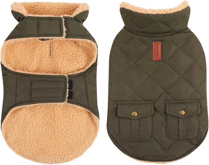 World-Class Queenmore Warm Puffer Dog Coat Quilting Winter Jacket Ultra Thick Plush Lining with Storage Pockets Green X-Small About ThisOverview Durable