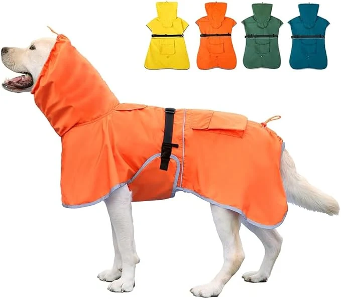 Clean Waterproof Dog Raincoat Adjustable Dog Hooded Slicker Poncho Raincoat for Medium Large Dogs Reflective Dog Rain Jacket Orange 5XL About ThisOverview Pure