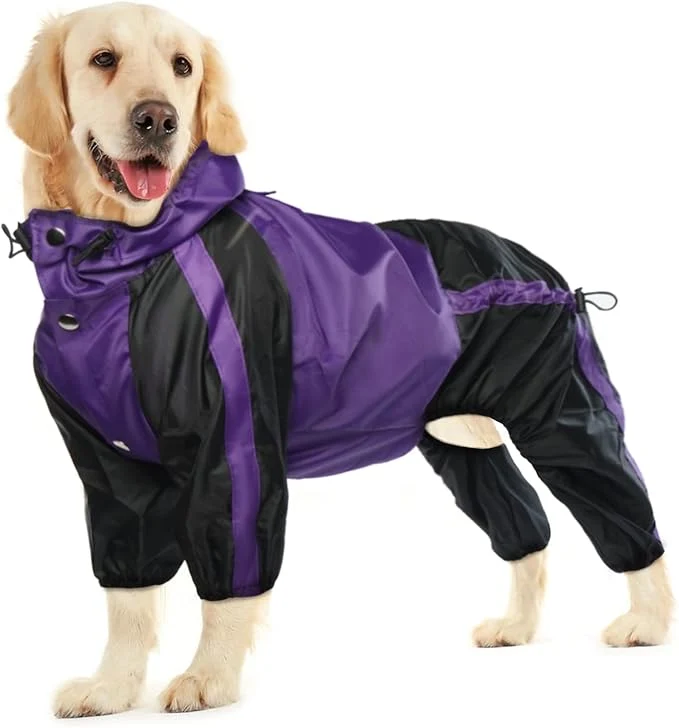 Dependable Dog Raincoat Waterproof Dog Rain Coats for Large Dogs Lightweight Rain Jacket Adjustable 4 Legs Pet Poncho with Hood Snow-Proof Dog Vest Rainwear Rain Clothes Apparel with Leash HoleAbout ThisOverview Luxury