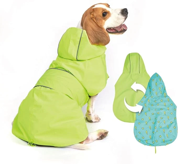 Trendy Dog Raincoat Reversible Single Side Slicker Poncho Adjustable Waterproof Dog Rain Jacket with Leash Hole Reflective Stripe Hooded Snowproof Windproof Clothes for Small to 3X-Large Dogs 3XLAbout ThisOverview Modern