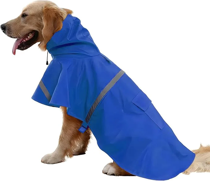Versatile NACOCO Large Dog Raincoat Adjustable Pet Water Proof Clothes Lightweight Rain Jacket Poncho Hoodies with Strip Reflective L Blue About ThisOverview Modern