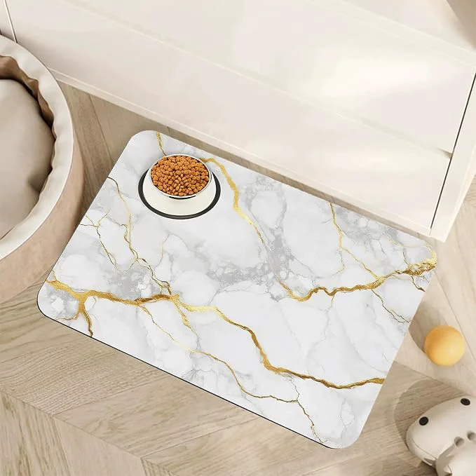 World-Class Marble Dog Food Mat for Floors Cat Dog Bowl Mats for Food and Water Non-Slip Sustainable