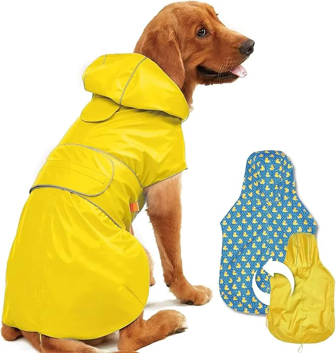Smooth Dog Raincoat Reversible Single Side Slicker Poncho Adjustable Waterproof Dog Rain Jacket with Leash Hole Reflective Stripe Hooded Snowproof Windproof Clothes for Small to 3X-Large Dogs 3XLAbout ThisOverview Quality