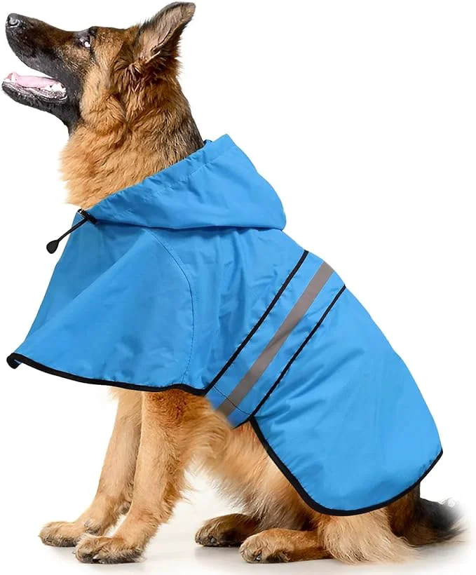 Convenient Dog Raincoat Reflective Waterproof Hooded Pet Rain Jacket Lightweight Dog Slicker Poncho with Leash Hole for Large Dogs Blue XX-Large About ThisOverview Outstanding