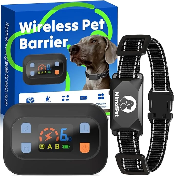 Next-Generation MIMOFPET Wireless Pet Barrier - Outdoor Indoor Pet Barrier Waterproof with Adjustable Range up to 8.2 ft Adjustable Safe Static Intensity Rechargeable Color Display Boundary Fence System for DogsAbout ThisOverview Sophisticated