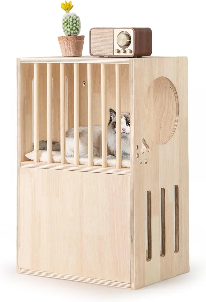 Practical Tangkula 2-Tier Luxury Wood Cat House Wooden Kitten Cage Condo Professional
