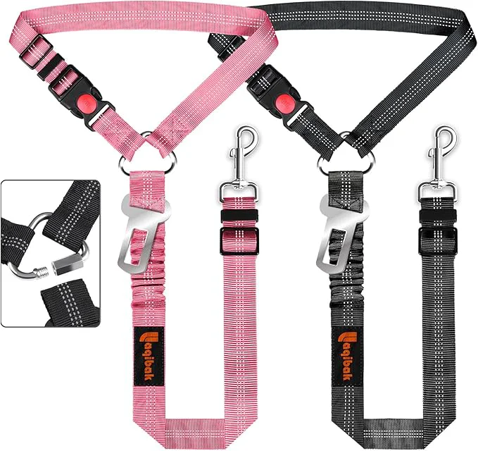 Stylish Removable Dog Seat Belt Harness for Car 3 in 1 Pet Dog Car Seatbelt Leash Retractable Restraint Secures to Vehicle Headrest Adjustable Reflective Bungee Dog Seatbelt Tether Pink and BlackAbout ThisOverview Natural