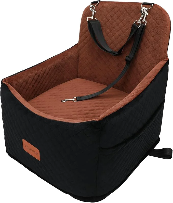 Trendy Youvee Dog Booster Car Seat Interior Height 6 Inches d Pet Car Seat for Small Dog up to 30 lbs for car Front Back Comfortable Storage Pocket View Ⅰ-Black Outside Brown Inside About ThisOverview Powerful