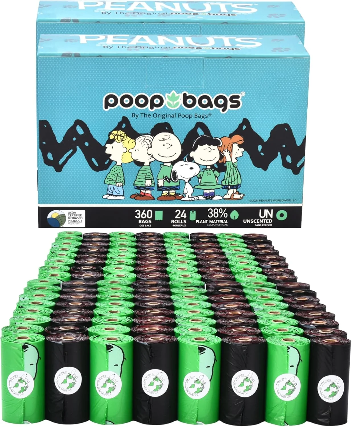 Carefully Designed The Poop Bags® 38 USDA Biobased Pet Waste Bags Peanuts Design Leak-Resistant Durable Black Green 720 Count Pack of 2 Verified