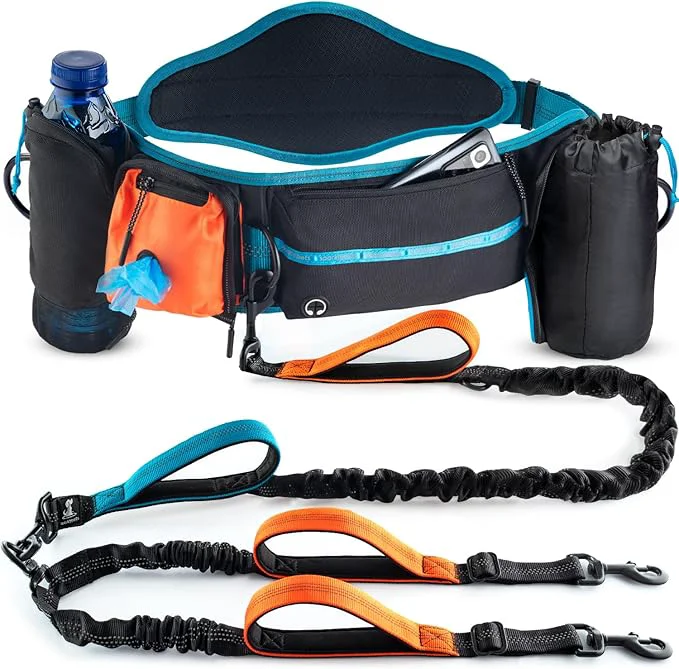 Enhanced SparklyPets Double Bungee Waist 2 Dog Leash with Back Brace – Dual Dog Leash for Medium Large Breeds – Running Belt Fanny Pack with Phone Waste Treat and Bottle PocketsAbout ThisOverview High-Quality