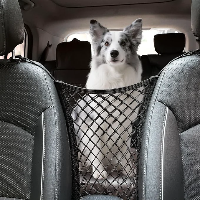 Advanced Dog Car Net Barrier for SUV， Upgraded Dog Travel Accessory with Organizers and Storage Separates Pets from Passengers for Safely organizes Essentials Makes Trips Easier.About This Green