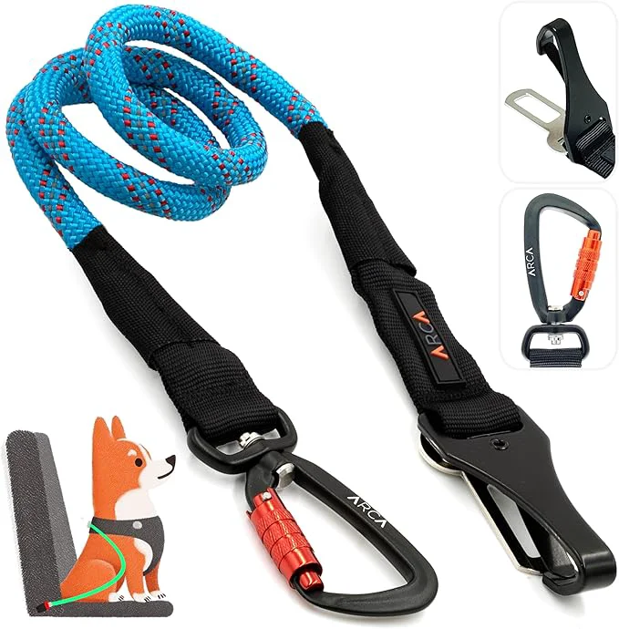 Specialty Dog Seat Belt for Car Universal Pet Car Seatbelt with Reflective Climbing Rope Aviation Aluminum Carabiner with 360° Swivel Auto-Lock Secure Safety Restraint Trail Blue 360° About ThisOverview Recyclable