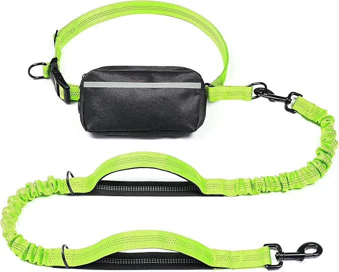 World-Class iYoShop Hands Dog Leash with Zipper Pouch Dual Padded Handles and Durable Bungee for Walking Jogging and Running Your Dog Large 25-120 lbs Green About ThisOverview Healthy