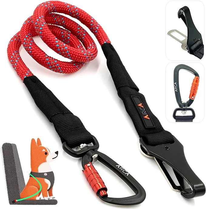 Breathable Dog Seat Belt for Car Universal Pet Car Seatbelt with Reflective Climbing Rope Aviation Aluminum Carabiner with 360° Swivel Auto-Lock Secure Safety Restraint Canyon Red 360° About ThisOverview Selected
